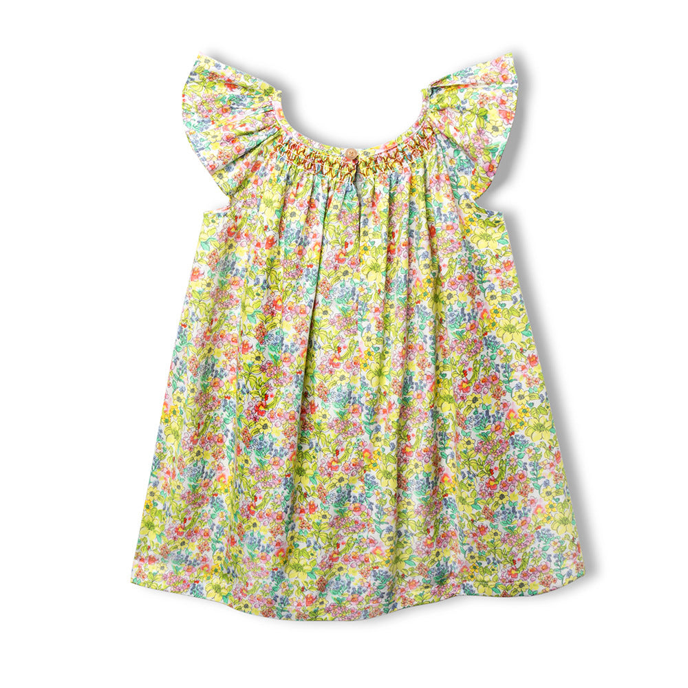 洋气小女孩连衣裙夏季女童碎花打缆裙 Stylish Little Girls' Dress: Summer Floral-Print Cable-Knit Dress for Girls