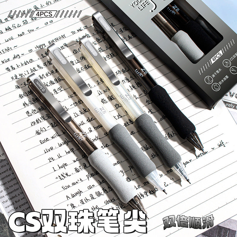 海绵钢架CS双珠笔头防水油墨按动笔中性笔高颜值学生速干刷题笔 Sponge Steel Frame CS Dual-Tip Waterproof Ink Push-Button Pen, Neutral Ink, Stylish Student Quick-Drying Study Pen