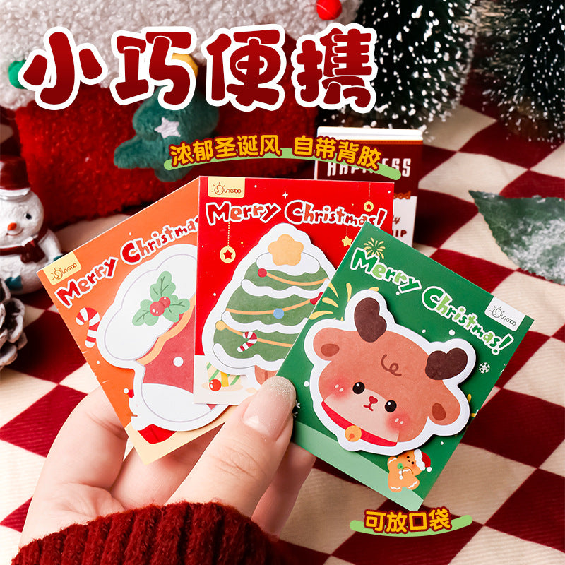 圣诞便利贴异形项果便签纸圣诞老人N次贴粘性学生创意装饰便签本Christmas Sticky Notes: Shaped Fruit-Patterned Sticky Notes, Santa Claus Reusable Sticky Notes, Creative Decorative Sticky Note Pad for Students