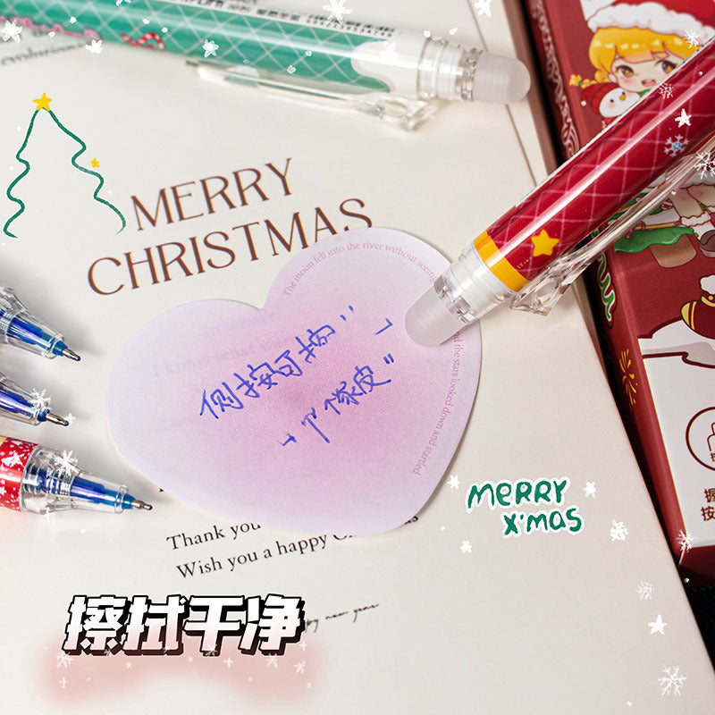 圣诞创意侧按动可擦中性笔儿童礼物学生圣诞节礼品蓝笔刷题笔文具Creative Christmas Side-Press Erasable Gel Pen—Children's Gift, Student Christmas Gift, Blue Pen, Practice Pen, Stationery