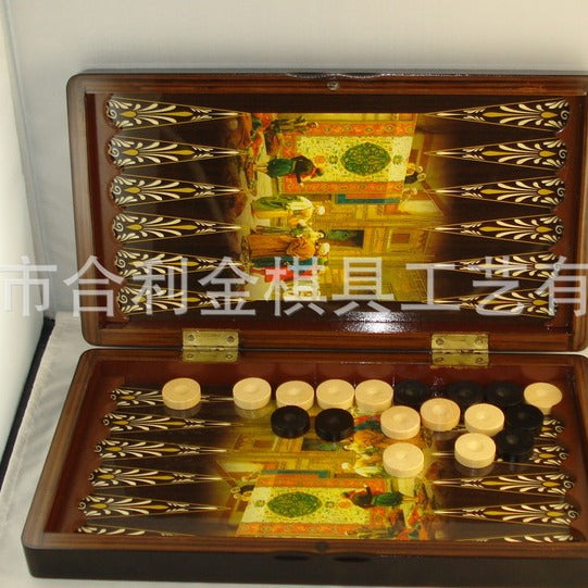 厂家直销复古欧美风格双陆棋 益智双陆棋 木制盒套装娱乐双陆棋Manufacturer-direct retro European and American-style backgammon set; educational backgammon set; wooden box set for recreational backgammon