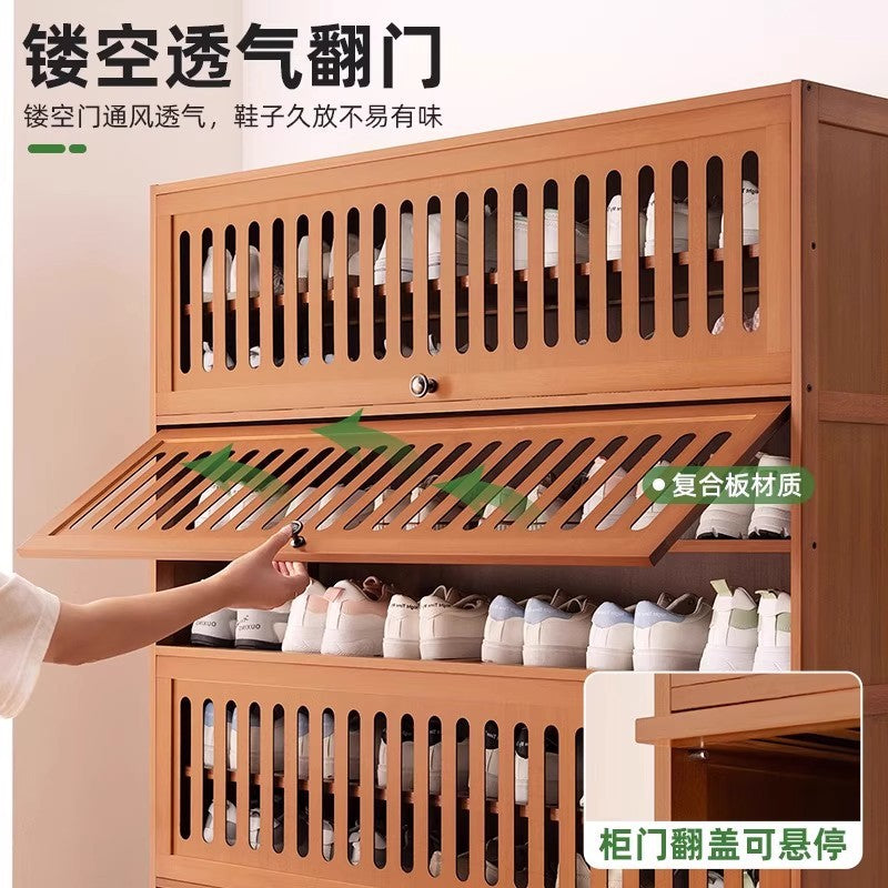 家用门口鞋柜高款立式入户柜一体柜门外走廊用极窄入户大容量多层Tall, freestanding shoe cupboard for the home; all-in-one entryway cabinet for the hallway; ultra-slim design with large capacity and multiple shelves