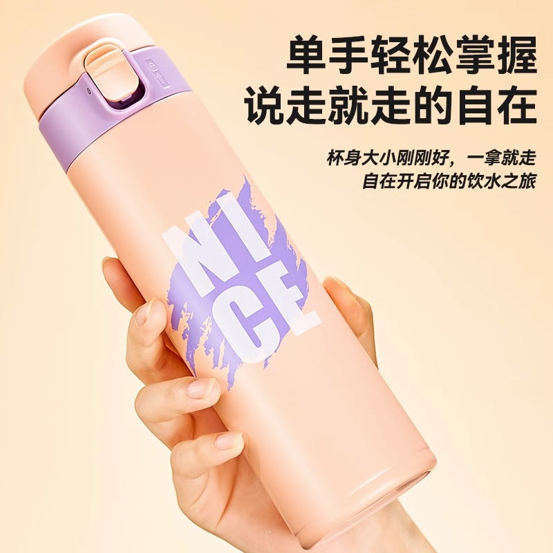 捷安玺批发304不锈钢简约弹盖保温杯外出携带杯子女高颜值保温杯304 Stainless Steel Minimalist Pop-Top Insulated Travel Mug for Men and Women—Stylish and High-Quality
