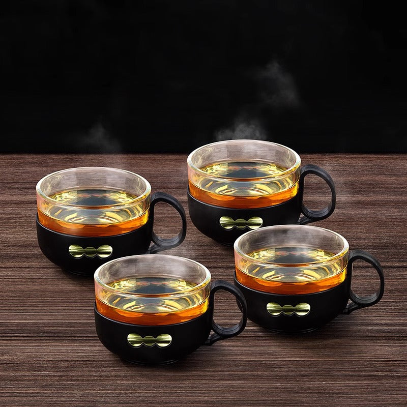 玻璃小茶杯功夫主人杯单杯茶具品茗杯套装耳杯透明带把小杯子Small Glass Tea Cups, Kung Fu Master Set, Single-Cup Tea Set, Tea Tasting Cup Set, Ear Cups, Transparent Small Cups with Handles