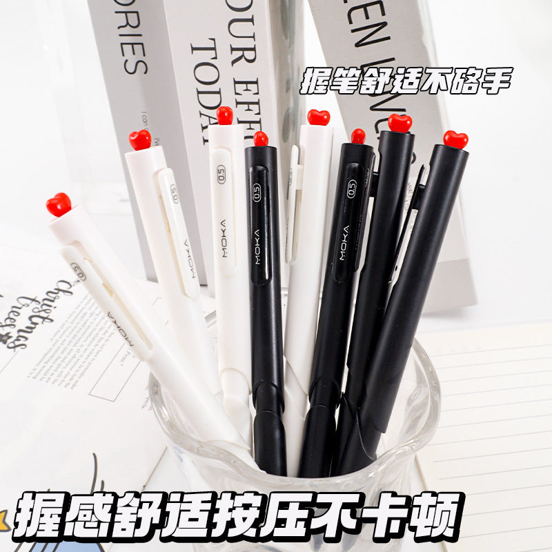 中性笔高颜值爱心笔学生考试刷题笔文具用品黑笔Stylish Heart-Shaped Gel Pen for Students: Perfect for Exams and Practice Tests—Stationery, Black Ink