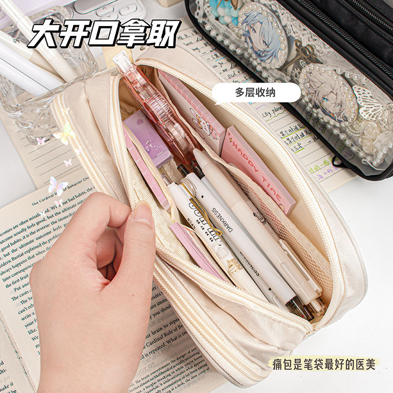 MOKA魔卡双面骨条痛包大容量笔袋卡通可爱高颜值文具盒文具袋MOKA Double-Sided Ribbed Design Large-Capacity Pencil Case—Cute, Cartoon-Style, Stylish Stationery Case and Pouch