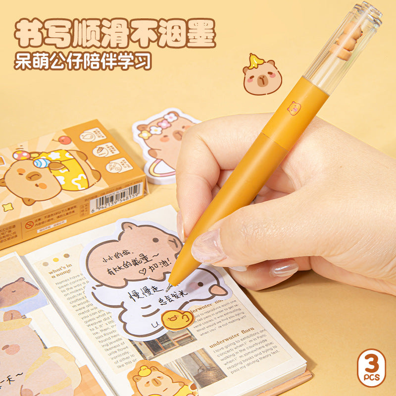 卡通卡皮悬浮扭扭笔高颜值中性笔书写顺滑黑色学生刷题笔 Cartoon-themed Capi Floating Twist Pen: Stylish Ballpoint Pen with Smooth Writing, Black, Ideal for Students Studying for Exams