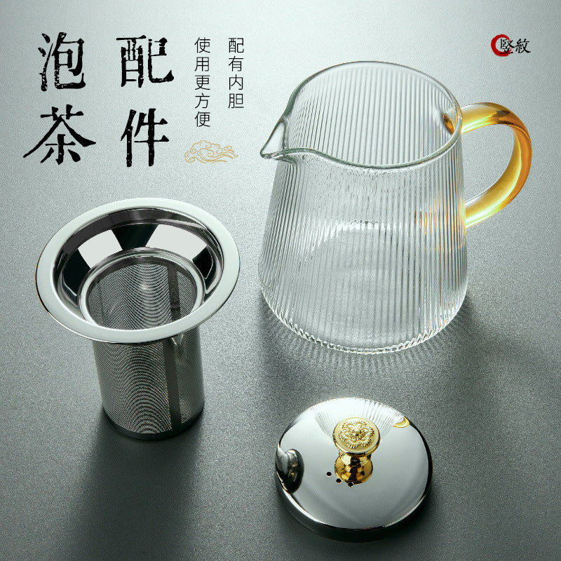 家用电陶炉养生泡花茶茶壶 酒店饭馆带把竖纹耐热玻璃煮茶壶Home-Use Ceramic Electric Teapot for Health-Promoting Flower Tea; Heat-Resistant Glass Teapot with Handle and Vertical Stripes for Hotels and Restaurants