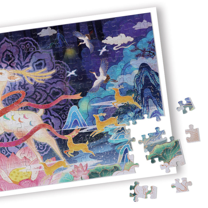 经典图益古风敦煌壁画艺术国风潮玩拼图300片成年益智九色鹿Classic Illustrated Puzzle: Ancient-Style Dunhuang Mural Art – Chinese-Style Trend Collectible Puzzle, 300 Pieces, Adult Brain-Teaser – The Nine-Coloured Deer