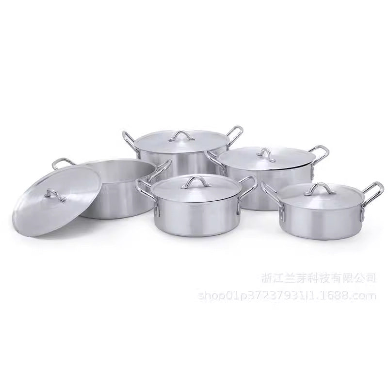 现货7件套砂光铝锅非洲厂家直供销售铝制砂光锅批发pot煎锅7-piece set of sandblasted aluminium pans – direct from African manufacturers; wholesale sandblasted aluminium pans and frying pans