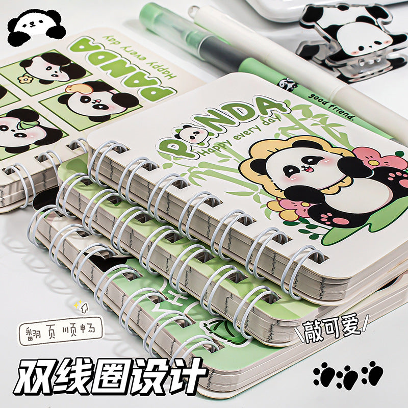 侧翻卡通线圈本小学生熊猫笔记本口袋记事本高颜值便携日记本Flip-Open Cartoon Spiral-Bound Notebook for Elementary School Students: Panda-Themed Pocket Notepad—Stylish and Portable Diary