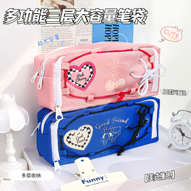 MOKA多巴胺色系学生笔袋三层多功能铅笔盒三色小清新大容量铅笔袋MOKA “Dopamine” Color Series Student Pencil Case: Three-Compartment Multifunctional Pencil Case, Three Colors, Fresh and Chic, Large Capacity