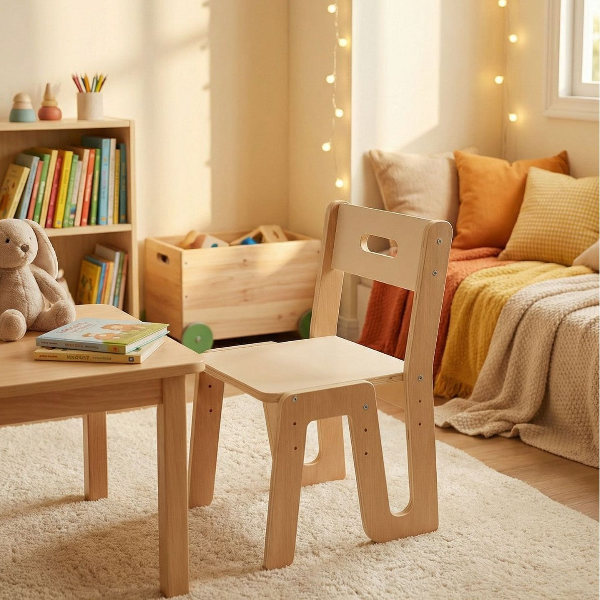 环保多层板三档高度可调节矮凳小椅子北欧风回形椅子Eco-friendly multi-layer board, three-height-adjustable low stool, small chair, Scandinavian-style U-shaped chair