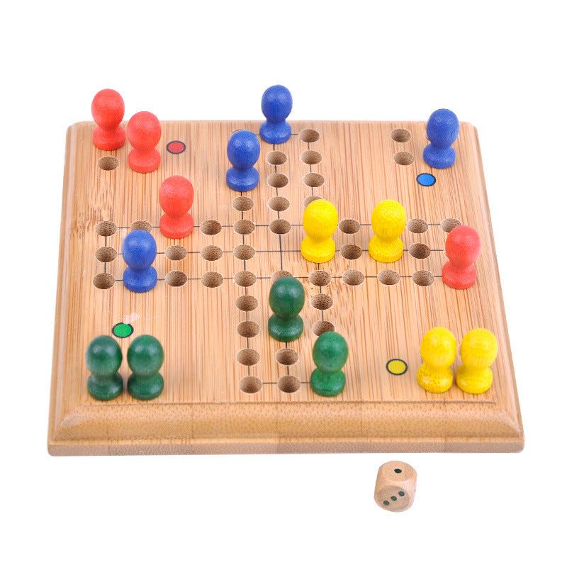 竹子玩具飞行棋传统木质桌面游戏 儿童益智多功能互动玩具便携Bamboo Toy Ludo: Traditional Wooden Board Game – Educational, Multifunctional, Interactive and Portable Children’s Toy