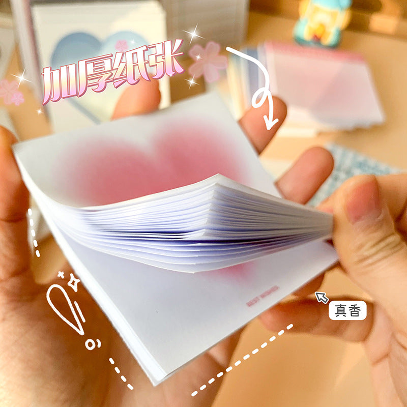 魔卡爱心卡通风景图案便签本学生手账留言纸随手撕便利贴Magic Card Cute Cartoon Scenery Pattern Sticky Note Pad, Student Planner, Note Paper, Tear-Off Sticky Notes
