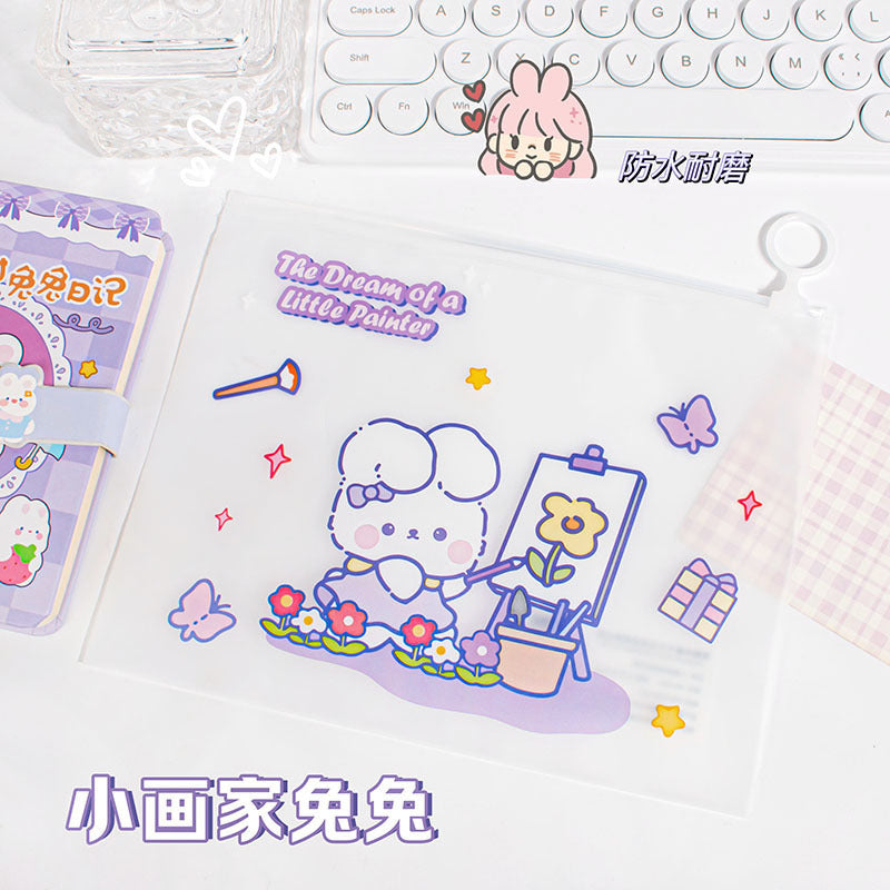 MOKA魔卡卡通指环拉链pvc拉边袋学生透明防水收纳袋办公文具MOKA Magic Card Cartoon Ring Zipper PVC Pouch—Transparent Waterproof Storage Bag for Students and Office Supplies