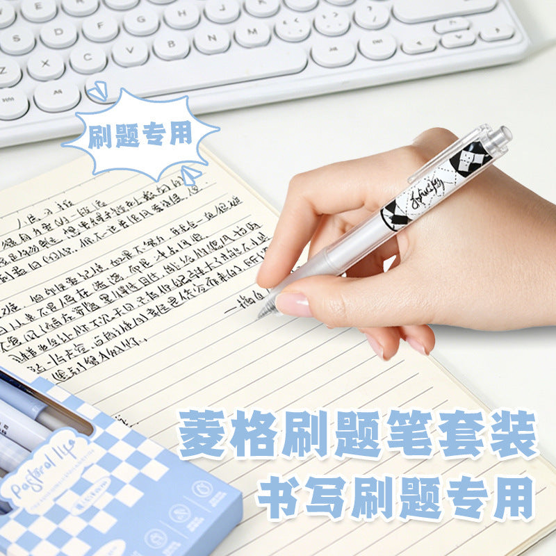 学生中性笔高颜值清新钢夹黑色按动笔速干防滑签字笔文具用品 Student Ballpoint Pen: Fresh Design, Steel Clip, Black, Push-Button, Quick-Drying, Non-Slip Signing Pen, Stationery Supplies