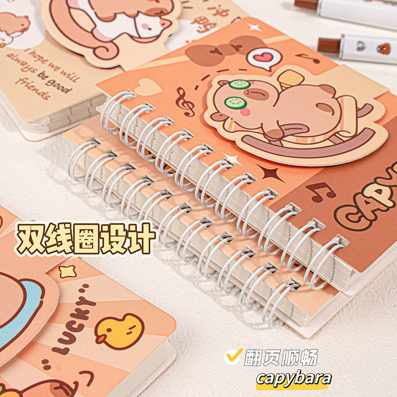 MOKA卡皮巴拉卡通魔术贴线圈本迷你小本子a7便携笔记本学生文具MOKA Capybara Cartoon Velcro Spiral-Bound Mini Notebook, A7 Portable Notebook, Student Stationery