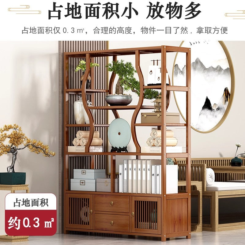 博古架新中式非实木茶叶收纳架茶具置物展示柜茶室工艺品摆件架子Antique-style New Chinese-style non-solid wood tea storage rack, tea set display cabinet, tea room craft and ornament shelf