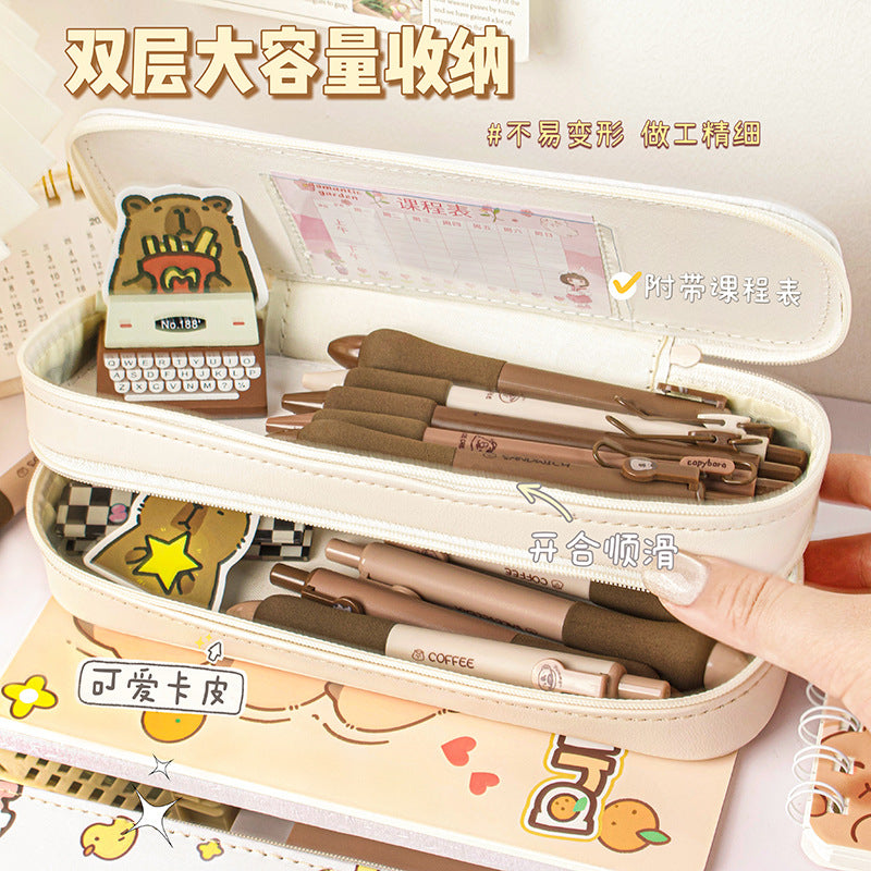 MOKA创意双层笔盒卡皮巴拉大容量可爱文具铅笔盒卡通可爱学生笔袋MOKA Creative Double-Layer Pencil Case—Capybara, Large Capacity, Cute Stationery Pencil Case, Cartoon-Style, Cute Student Pencil Pouch