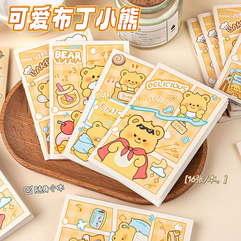 布丁小熊骑马订横线本可爱卡通学生便签本迷你小本子记事笔记本Pudding Bear Saddle-Stitched Lined Notebook—Cute Cartoon Student Sticky Note Pad, Mini Notebook, Notepad