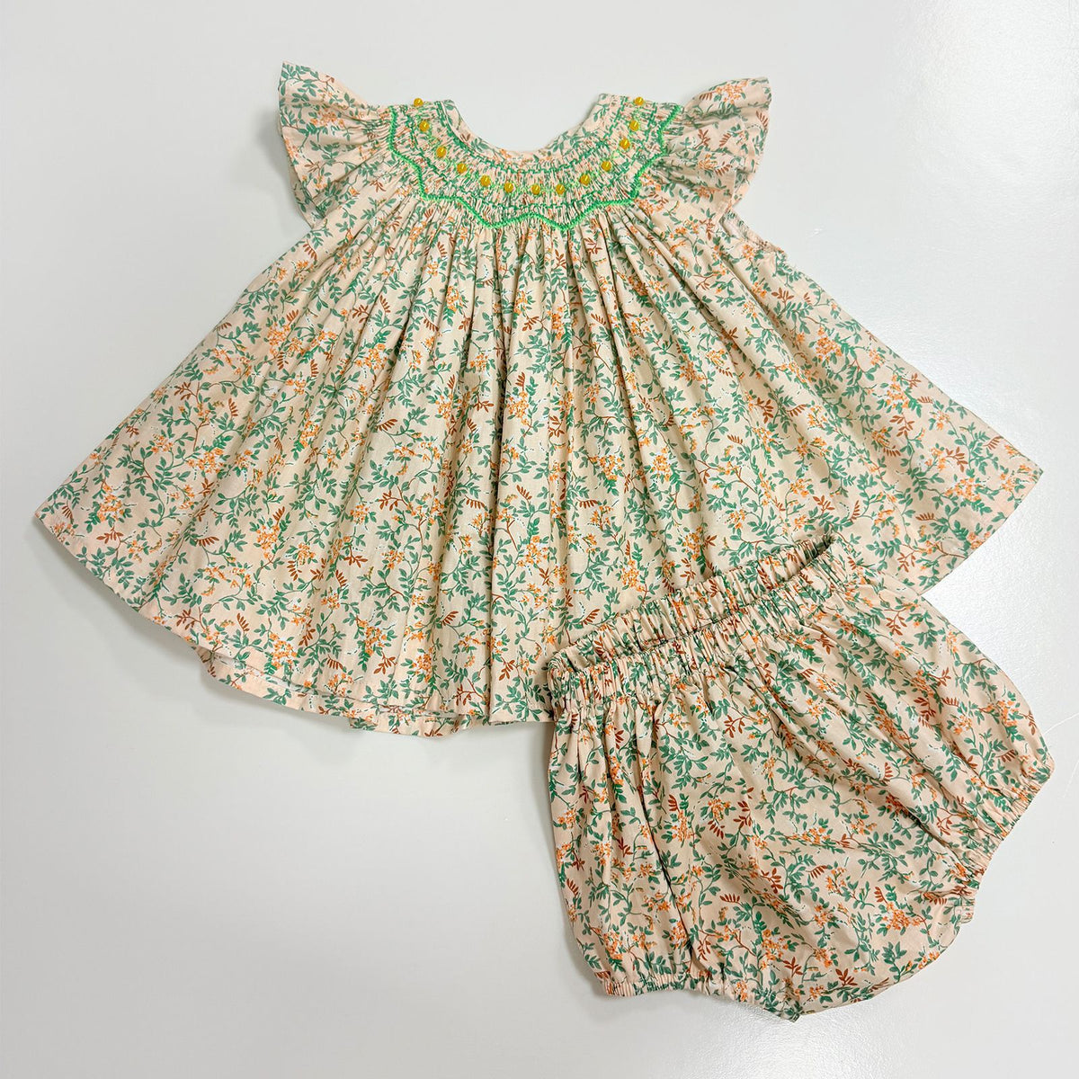 女童田园风裙裤套装北欧碎花打揽手工串珠棉裙 Girls' Country-Style Skirt-and-Pants Set: Nordic Floral Print, Hand-Beaded Cotton Skirt