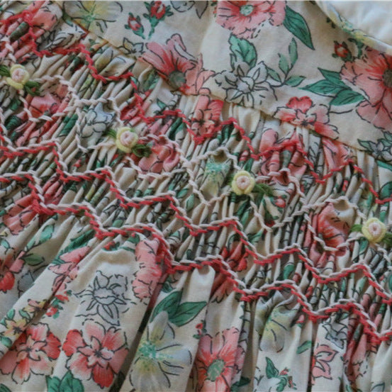 女童娃娃领无袖碎花连衣裙手工打揽刺绣田园小清新休闲Girls' Sleeveless Floral Print Dress with Peter Pan Collar, Hand-Embroidered, Rustic, Fresh, and Casual