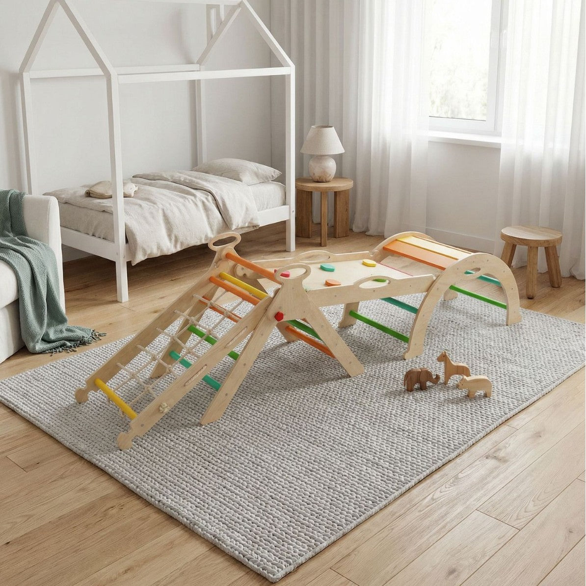 源头工厂儿童三合一攀爬架感统训练器材室内可折叠木质家用Direct from the manufacturer: children’s 3-in-1 climbing frame, sensory integration training equipment, indoor, foldable, wooden, for home use