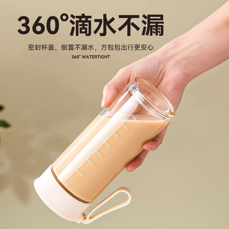 带提手刻度牛奶杯微波炉可加热豆浆杯家用便携外带玻璃水杯燕麦杯Milk Cup with Handle and Measurement Markings, Microwave-Safe Soy Milk Cup, Household Portable Takeout Glass Water Cup, Oatmeal Cup