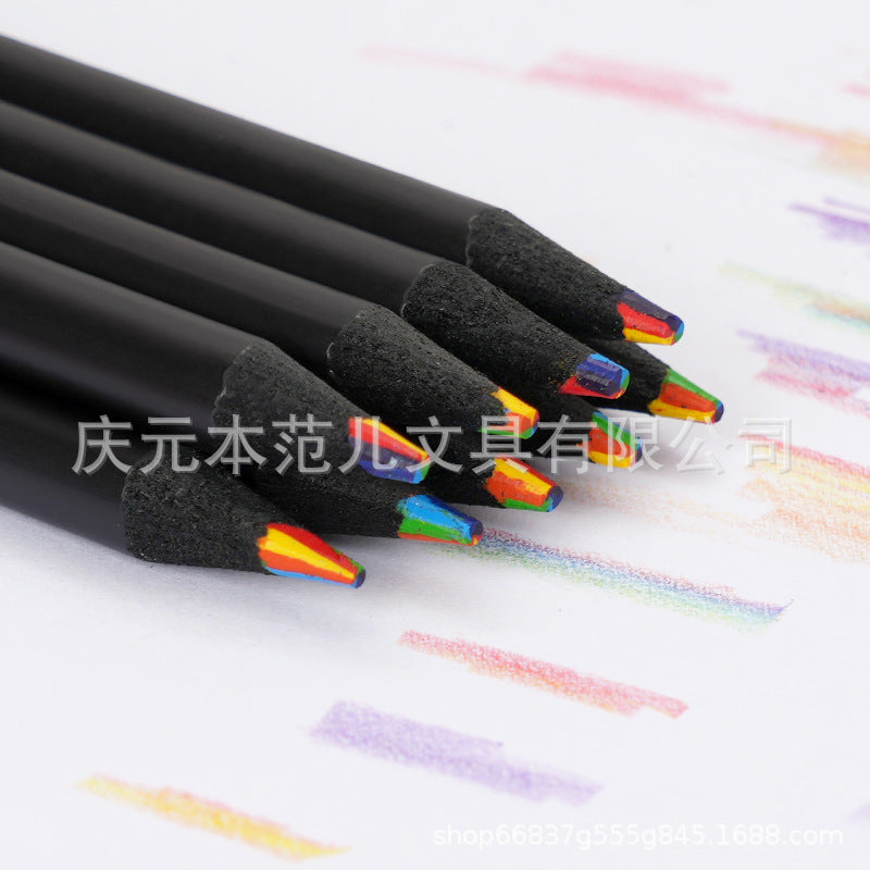 跨境彩虹7色黑木彩铅油性 12支Cross-Border Rainbow 7-Colour Black Wood Oil-Based Coloured Pencils, 12-piece set
