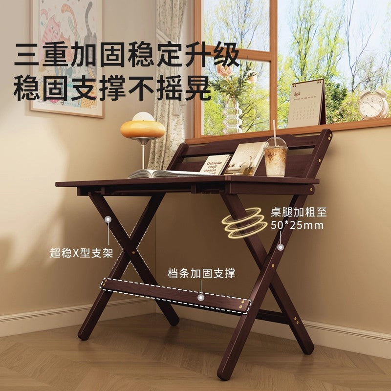可折叠迷你窄小书桌卧室床边简易单人台式电脑桌家用小户型写字桌Foldable mini compact desk – simple single-person desktop computer desk for beside the bed in the bedroom; home office desk for small flats