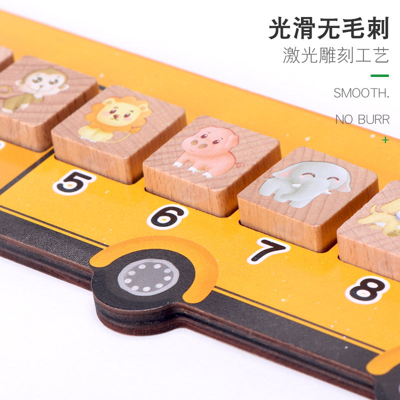 幼儿益智玩具运算动物巴士通关积木游戏50张双面题卡榉木颗粒Educational Toy for Young Children: Maths Animal Bus Puzzle Building Blocks Game – 50 Double-Sided Activity Cards, Beech Wood Pieces