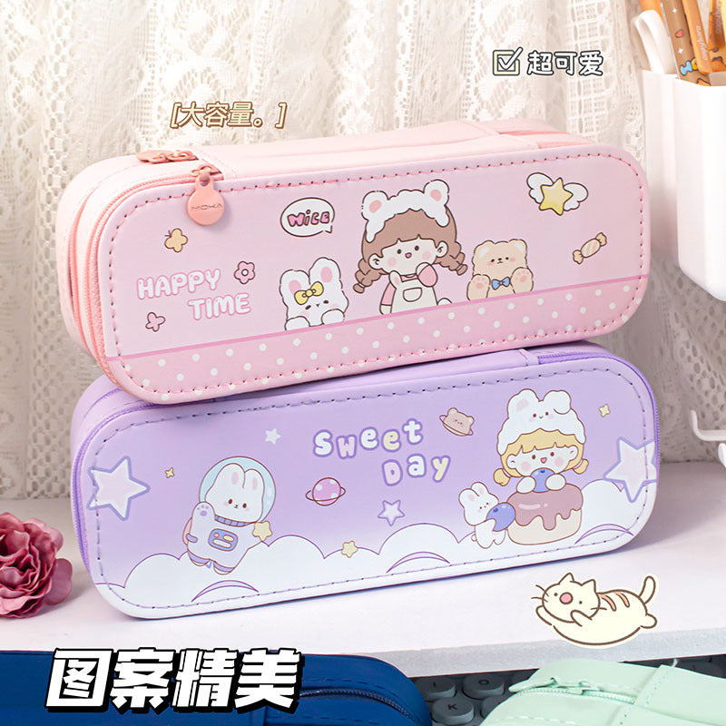 MOKA卡皮巴拉学生笔盒卡通双层大容量高颜值diy儿童文具盒MOKA Capybara Student Pencil Case: Cute, Double-Layer, Large-Capacity, Stylish DIY Children's Stationery Case