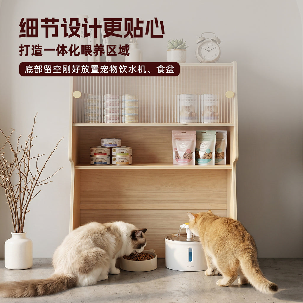 实木杨木多功能猫食柜储物柜人宠共用柜子Solid Poplar Wood Multifunctional Cat Feeding Cabinet and Storage Unit – Shared Cabinet for People and Pets