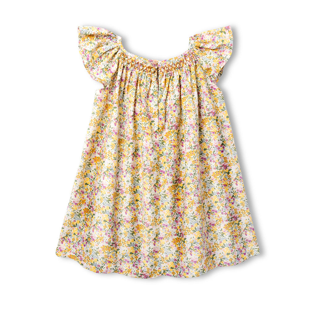 Smocking dress夏季女童碎花打缆连衣裙 Smocking Dress: Summer Floral Smocking Dress for Girls