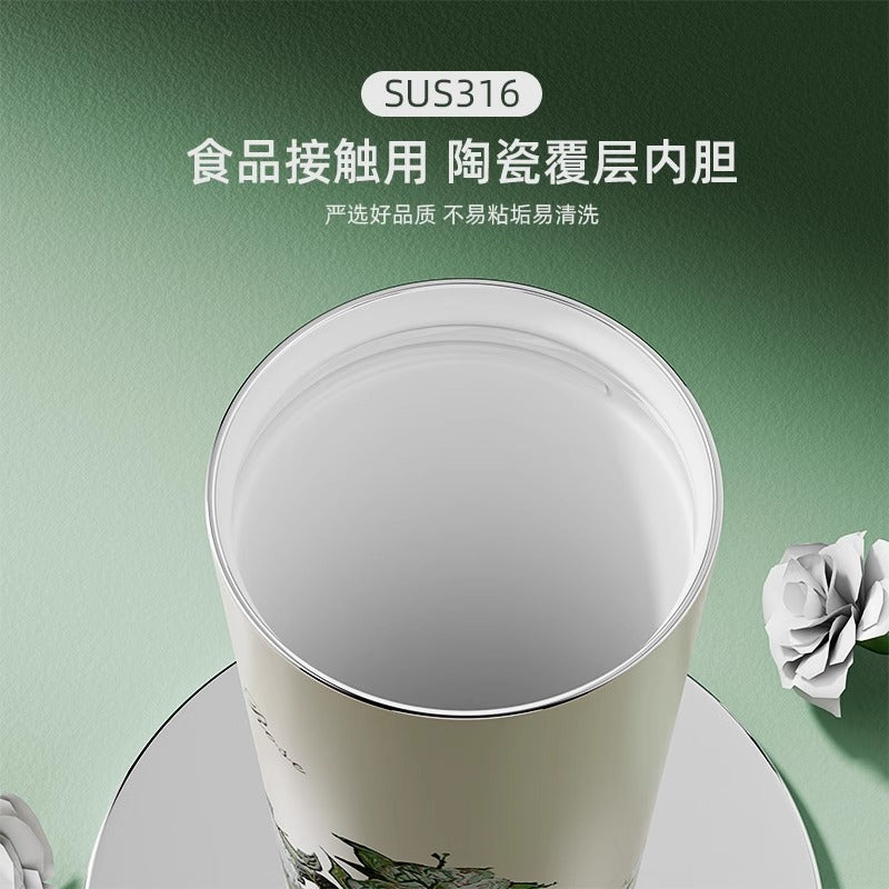 保温杯女生高颜值小清新喷陶内胆咖啡杯子 便携随行吸管水杯Stylish, Fresh-Looking Insulated Coffee Mug for Women with a Glazed Ceramic Liner—Portable Travel Mug with Straw