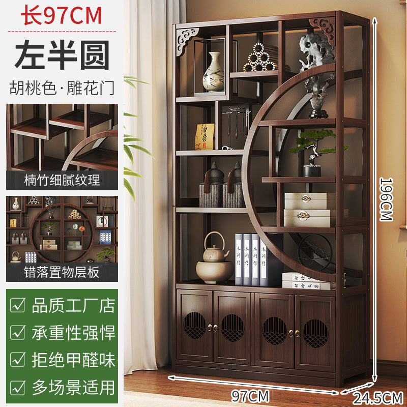 新中式博古架茶室置物架茶叶展示柜非实木隔断多宝阁客厅摆件架子New Chinese-style display cabinet, tea room shelving unit, tea leaf display cabinet, non-solid wood partition, multi-tiered cabinet, living room ornament shelf