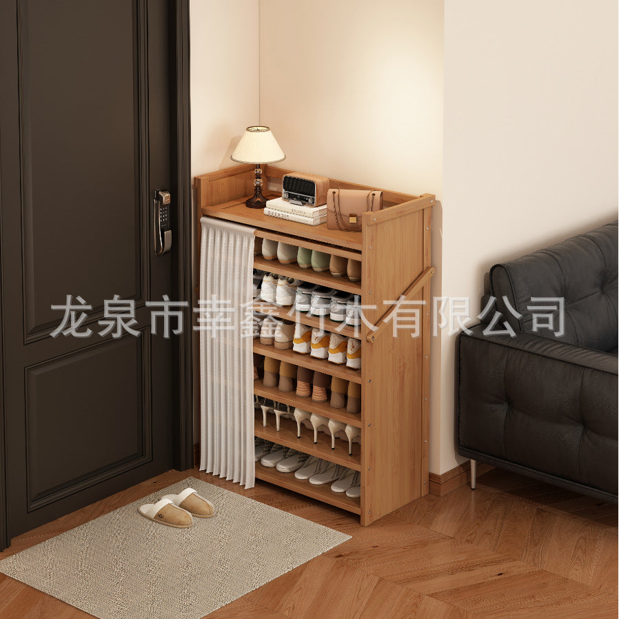 折叠鞋架子一拉就用室内多层免安装收纳架家用门口出租房防尘鞋柜Foldable shoe rack – simply pull out to use. Multi-tier indoor storage rack requiring no assembly. Ideal for home entrances and rented accommodation. Dust-proof shoe cupboard.