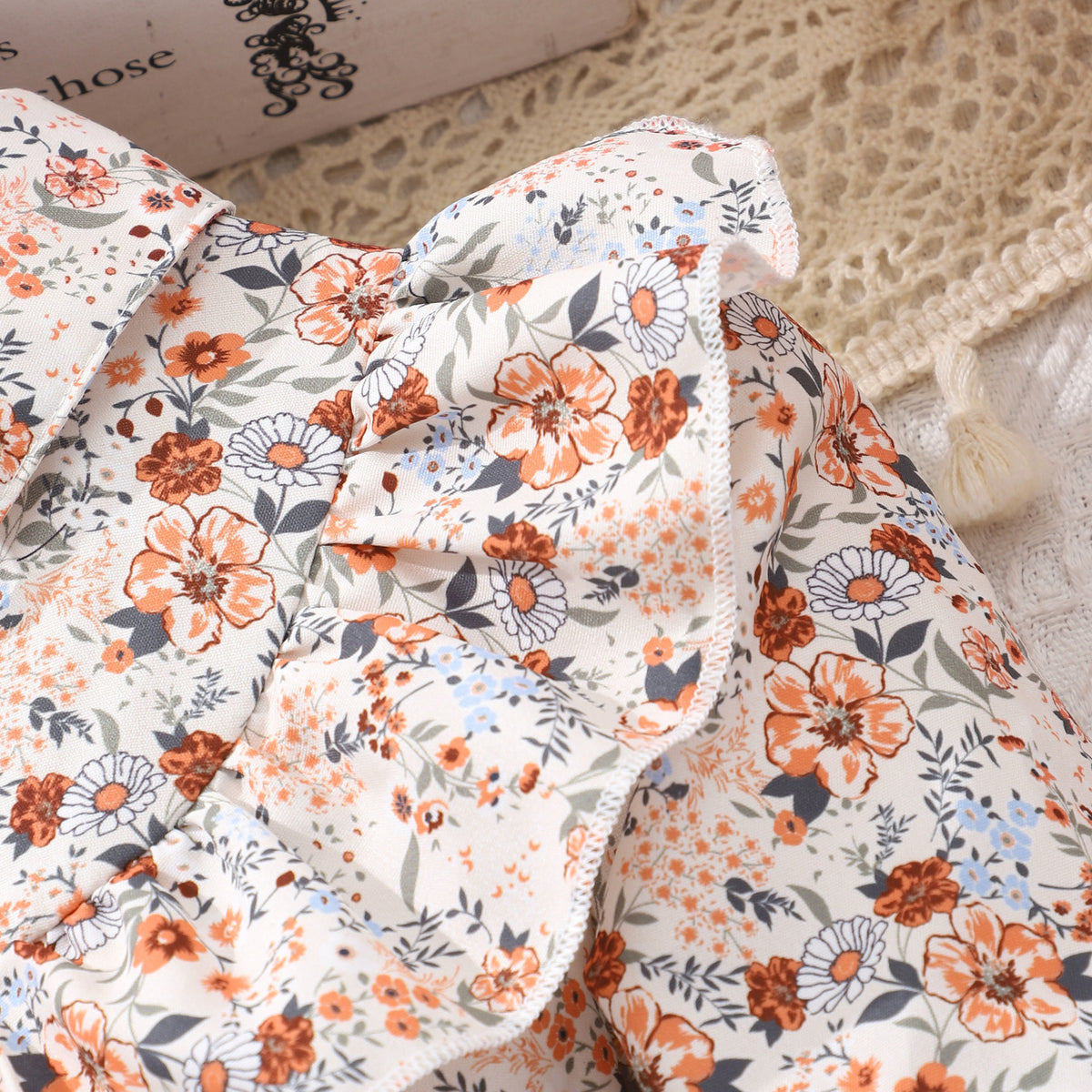 女童无袖翻领花卉印花网纱连衣裙含织腰带女孩公主裙Girls' Sleeveless Collared Floral-Print Tulle Dress with Woven Belt—Princess Dress for Girls