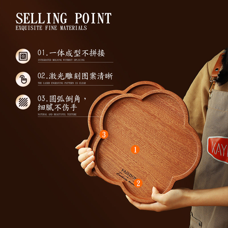 家逸桃花西餐盘（小号） φ190*20MM KAYI Fruit Plates Ebony Serving Tray Tea Tray Food Tray Solid Wood φ190*20MM