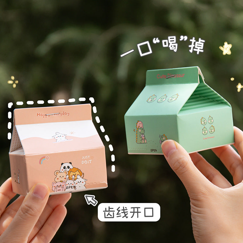 创意便利贴ins风日系卡通抽取式盒装备忘无粘性牛奶盒便签纸手帐Creative Post-it Notes: Cartoon, Pull-Out Box, Non-Sticky Milk Carton-Style Sticky Notes for Bullet Journals