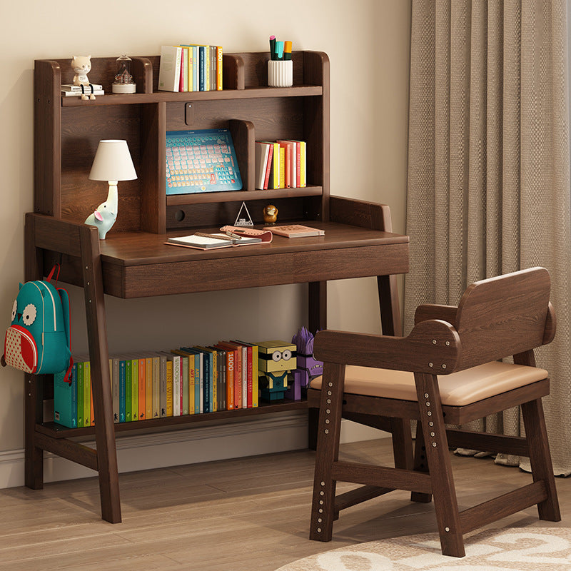 儿童学习桌实木书桌小学生学习桌简约卧室男女孩家用写字桌椅套装Children’s Study Desk, Solid Wood Desk, Primary School Pupil’s Desk, Minimalist Bedroom Desk and Chair Set for Boys and Girls, Home Use