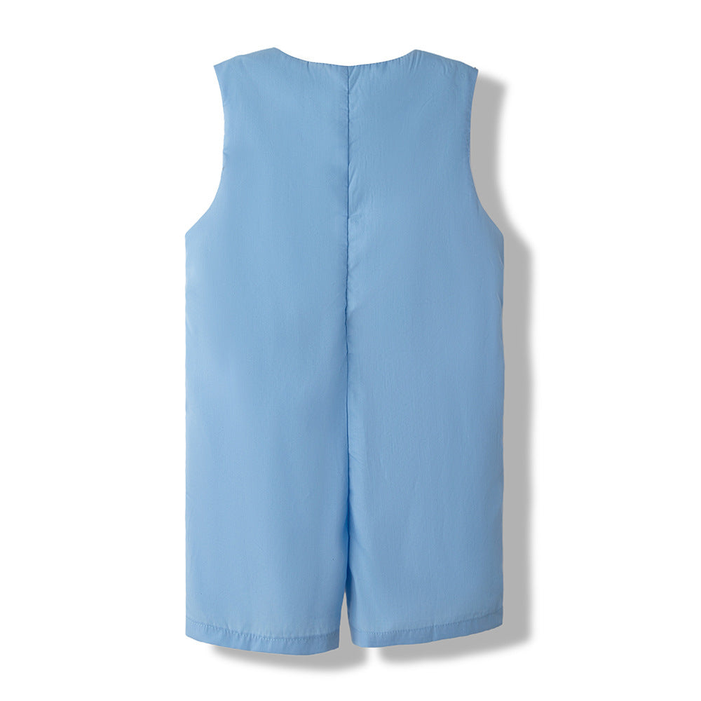 无袖婴幼儿中性圣诞老人刺绣打揽背带裤长款背心款连体裤Sleeveless Unisex Baby and Toddler Santa Claus Embroidered Long-Sleeve Romper with Back Straps