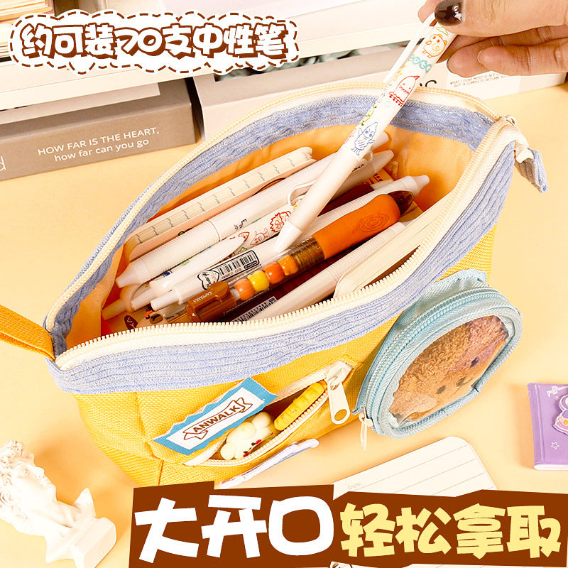 吧唧食物痛包笔袋创意高颜值学生大容量多功能文具袋学习收纳笔袋“Munch” Food-Themed Cute Pencil Case: Creative, Stylish, Large-Capacity, Multifunctional Student Stationery Pouch for Study and Organization