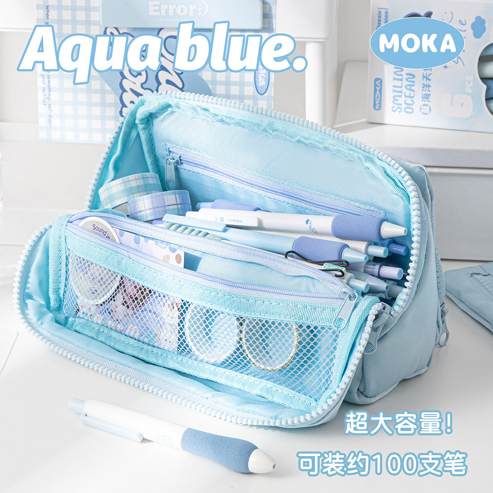 MOKA大容量铅笔袋小清新INS风铅笔盒简约多层翻盖笔袋帆布文具盒MOKA Large-Capacity Pencil Case: Fresh and Minimalist, Multi-Layer Flip-Top Pencil Case, Canvas Stationery Case