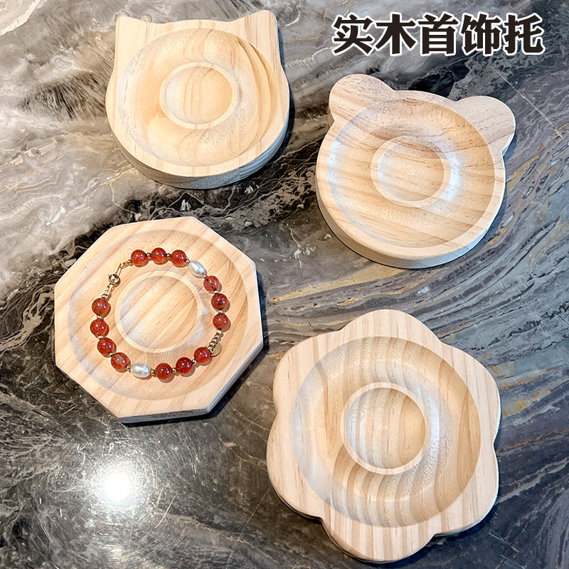 纯实木首饰展示架收纳架手链手环菩提手串手镯耳环饰品文玩展示盘Solid wood jewellery display stand and storage rack for bracelets, bangles, bodhi bead strands, earrings and other accessories and collectables