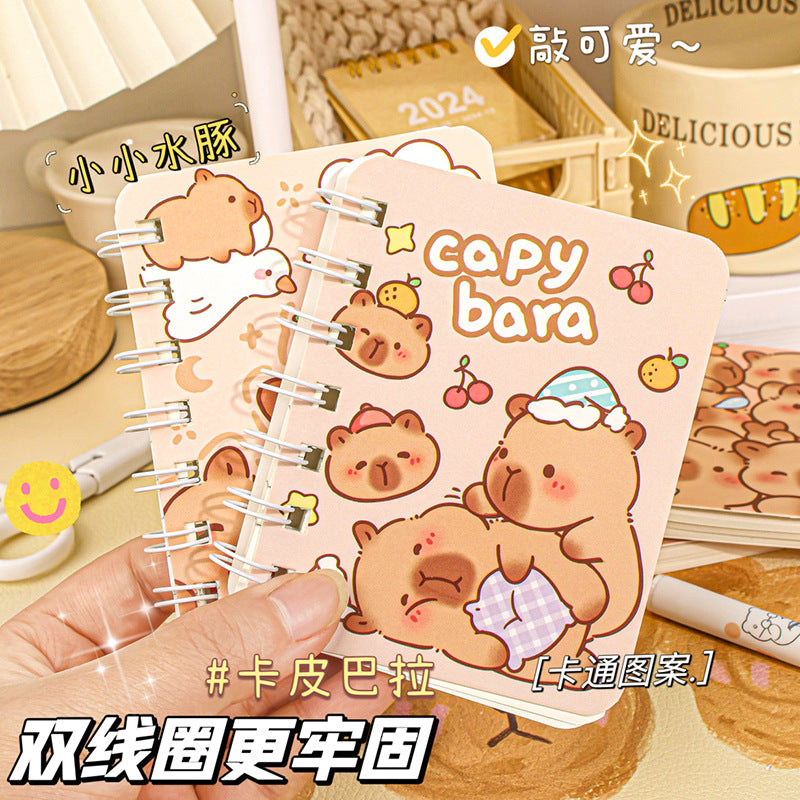 卡皮巴拉线圈本A7记事本加厚笔记本子迷你口袋本横线本可爱日记本 Capybara Spiral-Bound A7 Notebook, Thick Notebook, Mini Pocket Notebook, Lined Notebook, Cute Diary