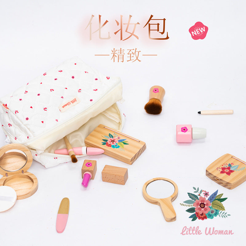 #1347Littlewomam化妆包香水瓶眼影盒过家家木制玩具益智女童#1347 Little Woman Make-up Bag, Perfume Bottle, Eyeshadow Palette, Pretend Play Wooden Toys, Educational Toys for Girls