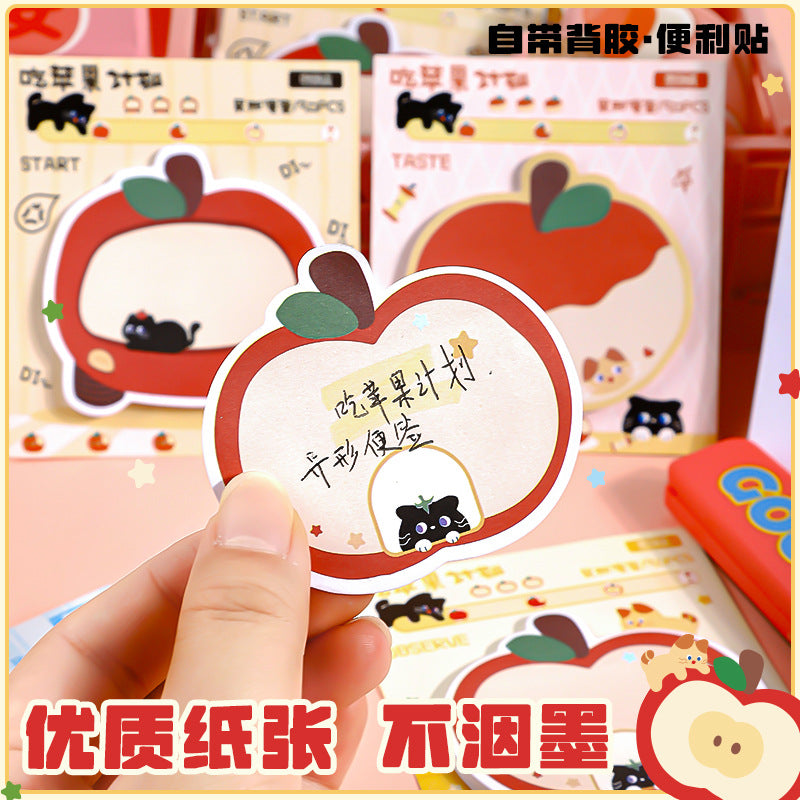 卡通办公便携贴纸手写ins风便利贴苹果n次贴学生用可爱创意便签纸Cartoon-Style Portable Office Stickers, Handwritten Instagram-Style Post-its, Reusable Apple-Themed Stickers, Cute and Creative Note Papers for Students