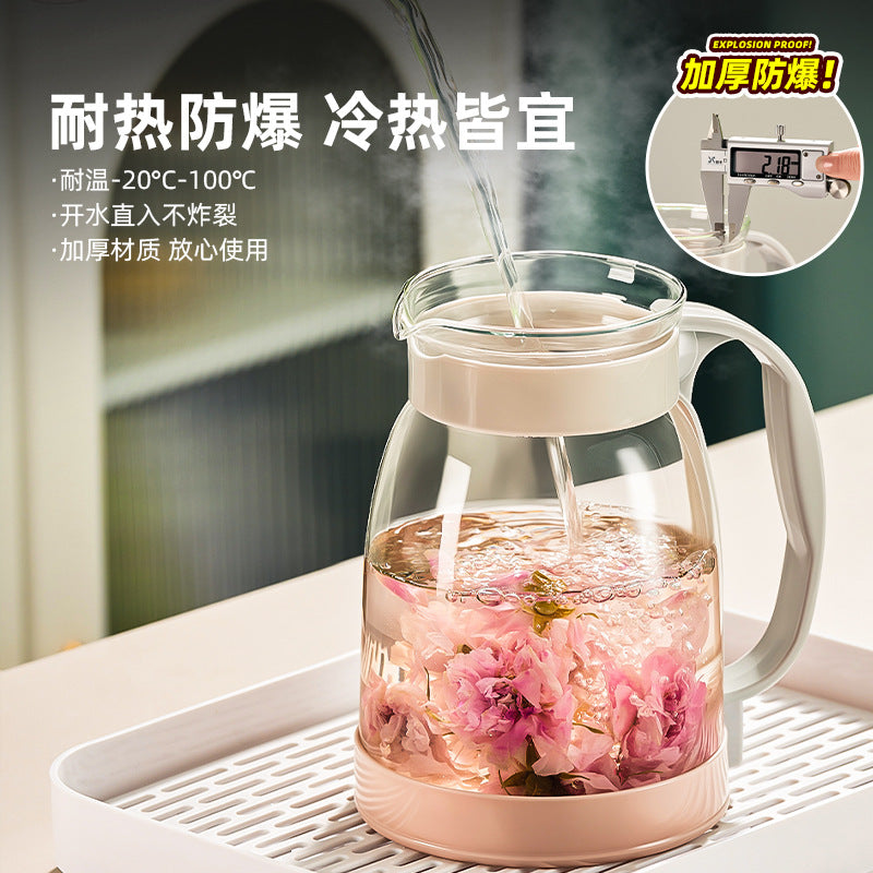 天喜大容量玻璃冷水壶家用办公耐热泡茶壶凉白开水果汁壶 Tianxi Large-Capacity Glass Water Jug—Heat-Resistant Teapot for Home and Office Use; Ideal for Tea, Chilled Water, and Fruit Juice